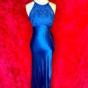 Vintage zum zum blue embroidered brocade blue gown